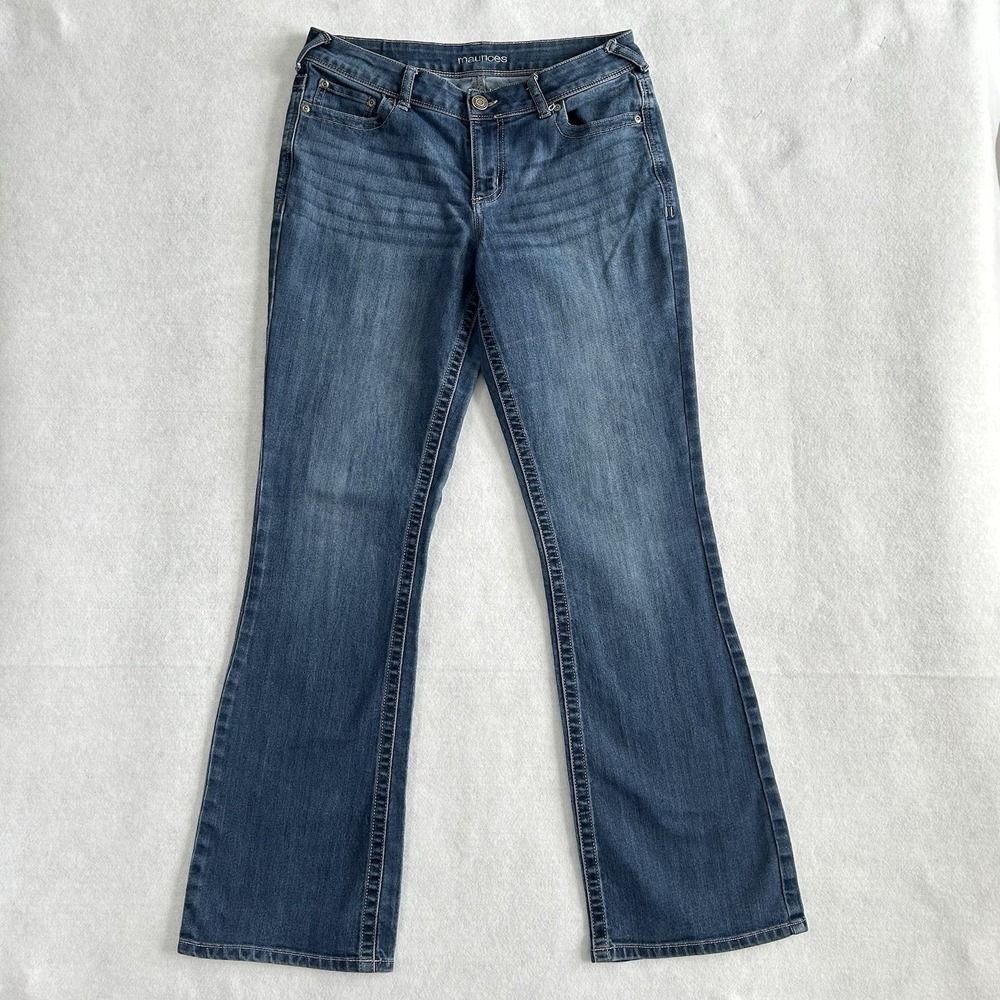 Maurices 10 Long Dark‎ Wash Embellished Pocket Bootcut Jeans 32" Inseam